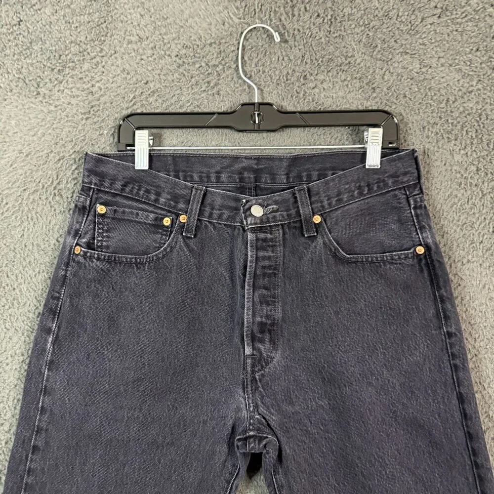 Levis 501 Jeans Mens 34x34 Black Straight Fit Dark Wash Button Fly Denim Pants